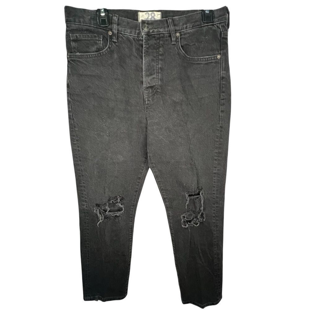 We the Free High Waist Relax Distressed Black/Gray Denim Wash Women Jeans Sz 28